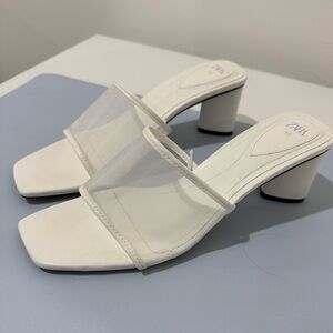 Zara White Mesh heeled Sandals